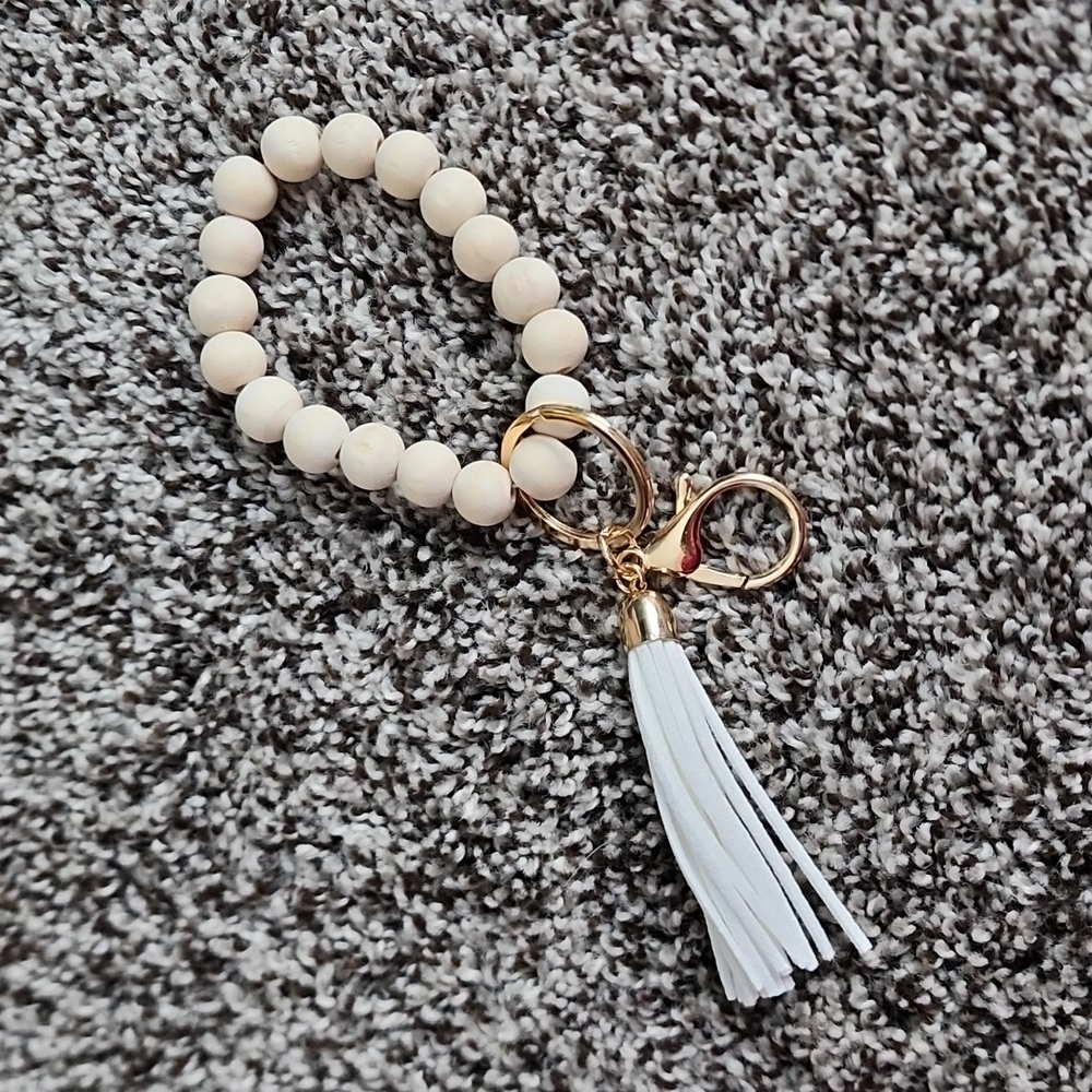 Wooden beaded keychain with tassel